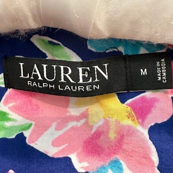 RALPH LAUREN | Navy Floral Pajama Top Embroidered Monogram | Size Medium - Picture 7 of 7